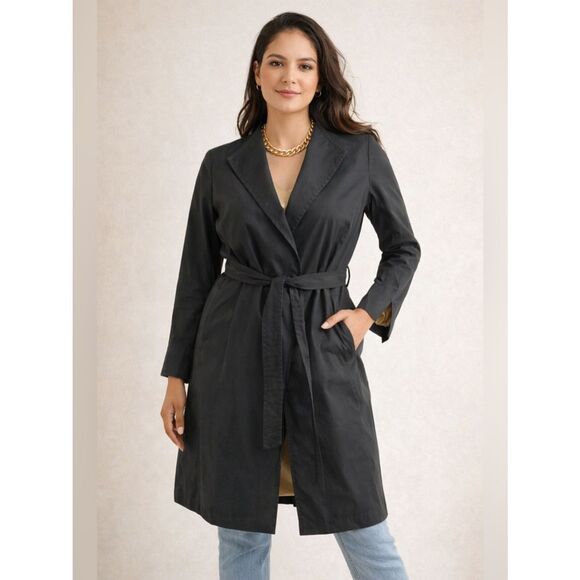 Banana Republic Jackets & Blazers - Banana Republic Black Cotton Belted Trench Coat Open Front Gold Lined Medium